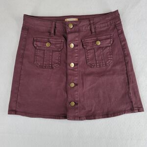 Altar'd State XS Maroon Button Front Mini Skirt Boho Cargo Pocket Stretch